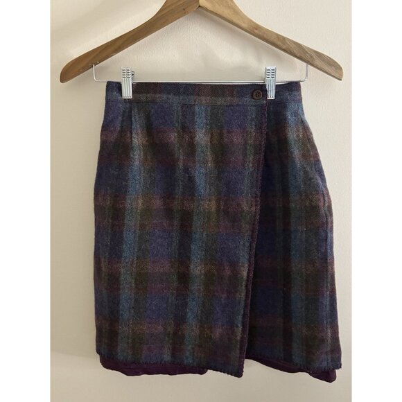LL Bean Women's Sz 4 Purple Plaid Wool Preppy Short Mini Wrap Skirt - Picture 1 of 10